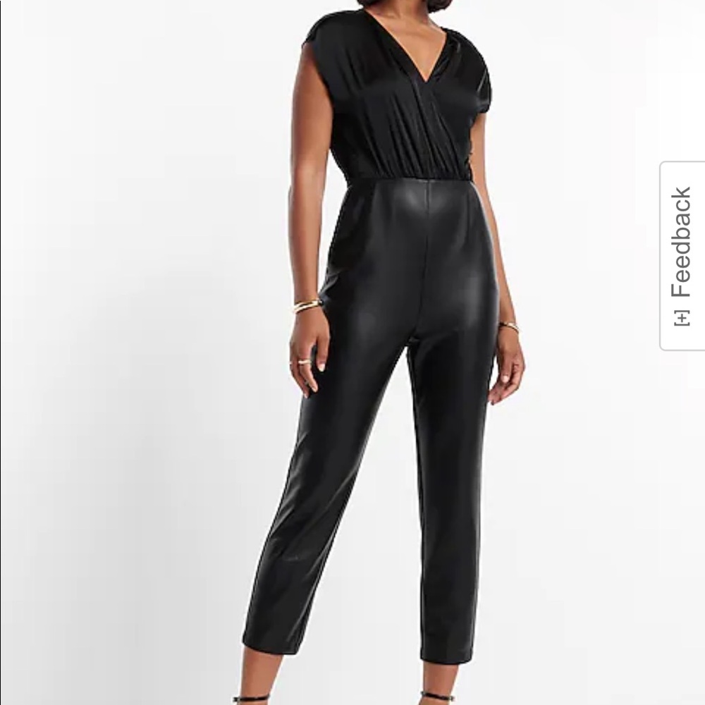 Cap Sleeve Faux Leather Jumpsuit (small)